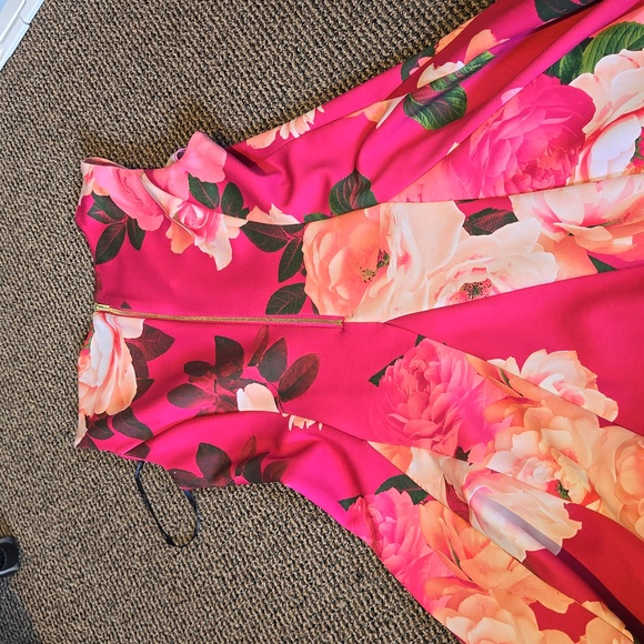 Vintage y2k Calvin klein floral circle skirt dress body con magenta pink midi - Picture 4 of 5